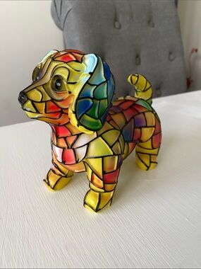 Tiffany Style Lamp Colorful Mosaic Dog Figurine LED Light, USB